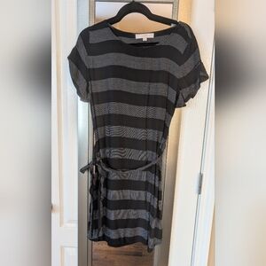 LOFT Black and Gray Striped Mini Dress